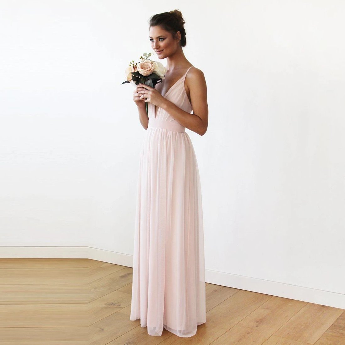 Light Pink Maxi Dress With Adjustable Straps